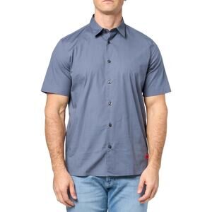 HUGO Men's Basic Cotton Stretch Button Down Short Sleeve ShirtSize Large
